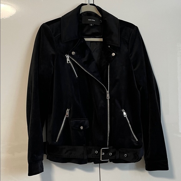 VERO MODA NWOT Black Velvet Moto Jacket Lined, Size M - Picture 3 of 13